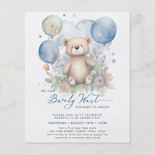 BUDGET Blue We Can Bearly Wait Boy Baby Shower Flyer