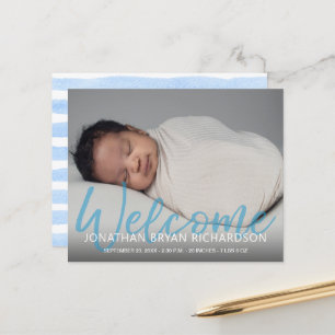 Budget Blue Welcome 1 Photo Baby Announcement