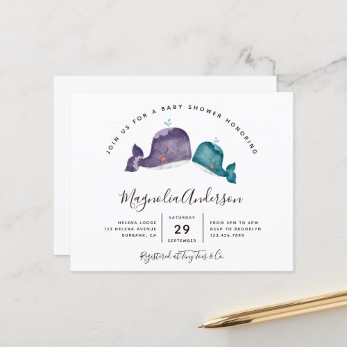 Budget Blue Whale Oh Baby Shower Invitation