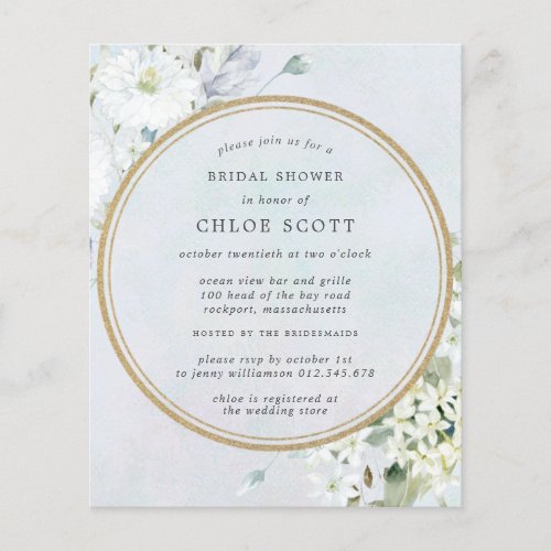 Budget Blue White Floral Bridal Shower Invitation