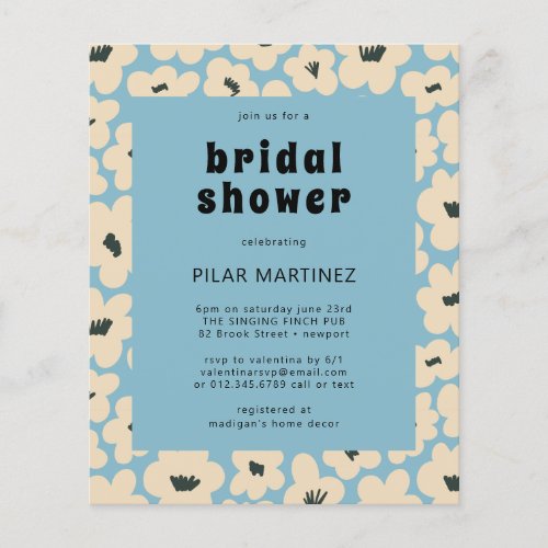 Budget Blue White Floral Bridal Shower Invitation