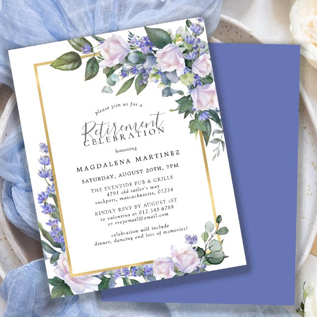 Budget Blue White Floral Retirement Invitation (Creator Uploaded)