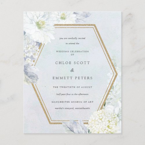 Budget Blue White Floral Wedding Invitation