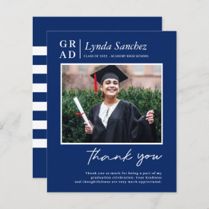 Budget Blue White Photo Graduation Thank You