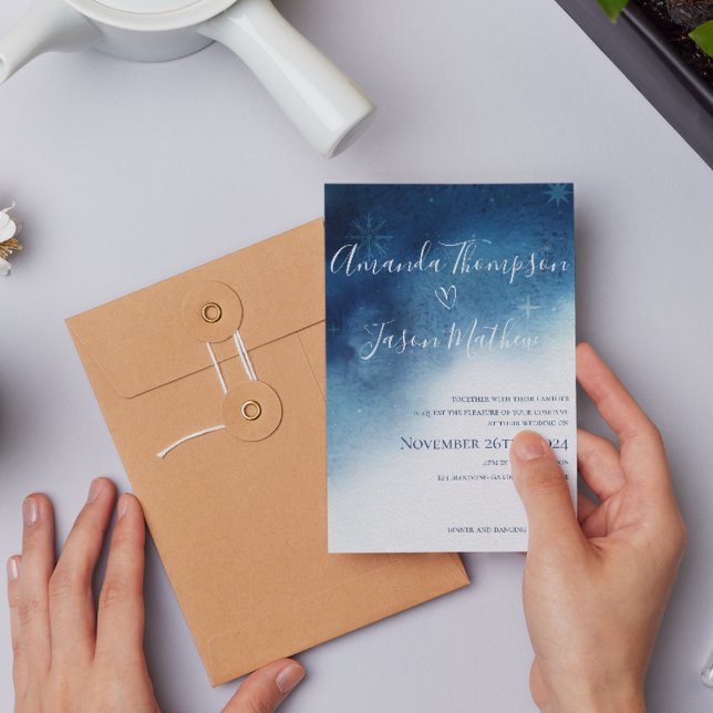 Budget Blue White Whimsical Snowflake Wedding (Budget Blue White Whimsical Snowflake Wedding Invitation)