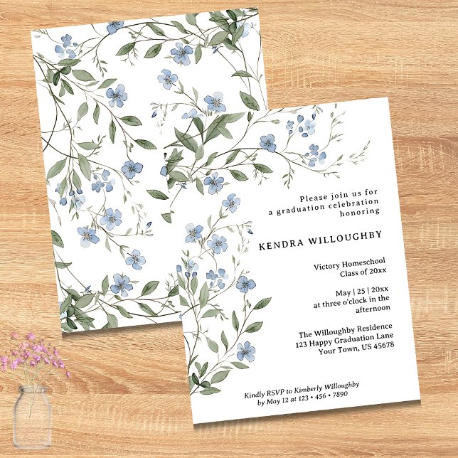 Budget Blue Wildflowers Homeschool Grad Invitation (Creator Uploaded)