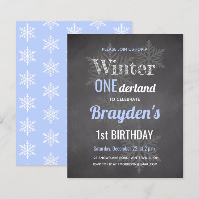 Budget Blue Winter Onederland 1st Birthday Invite (Front/Back)