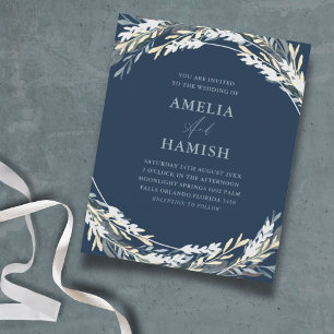 Budget Blue Winter Watercolor Foliage Wedding 