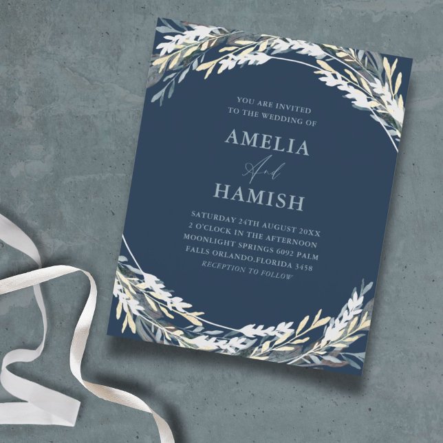 Budget Blue Winter Watercolor Foliage Wedding  (Creator Uploaded)