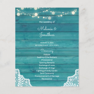 Budget Blue Wood, Lights, Lace Wedding Ceremony Flyer