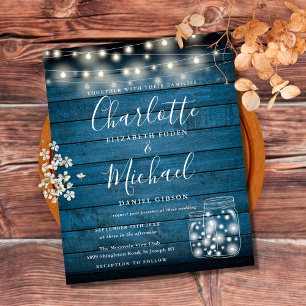 Budget Blue Wood Mason Jars Wedding Invitation