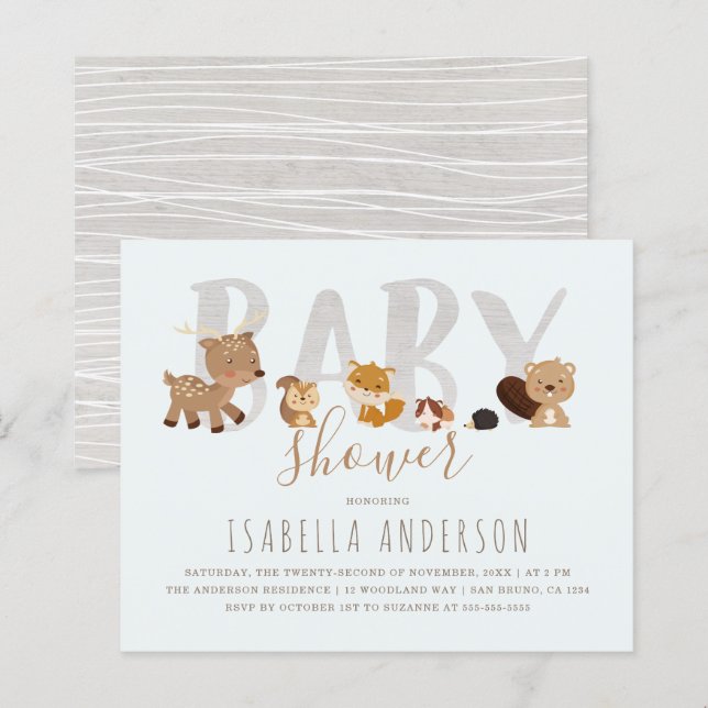 Budget Blue Woodland Animals Neutral Baby Shower (Front/Back)