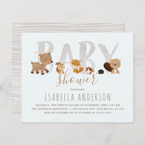 Budget Blue Woodland Animals Neutral Baby Shower