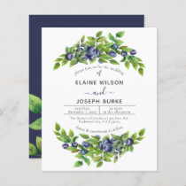 Budget blueberries botanical wedding invitation