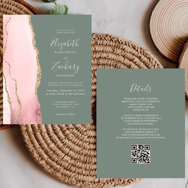 Budget Blush Agate Sage Green QR Code Wedding (Creator Uploaded)