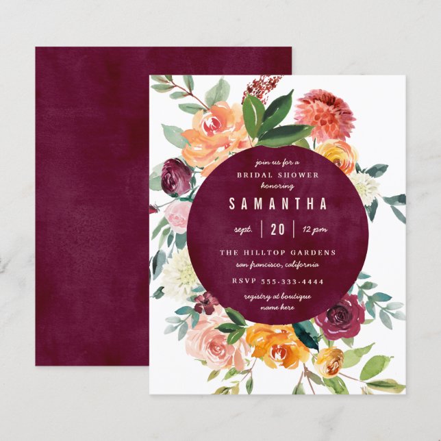 Budget Blush & Burgundy Peonies Bridal Shower (Front/Back)