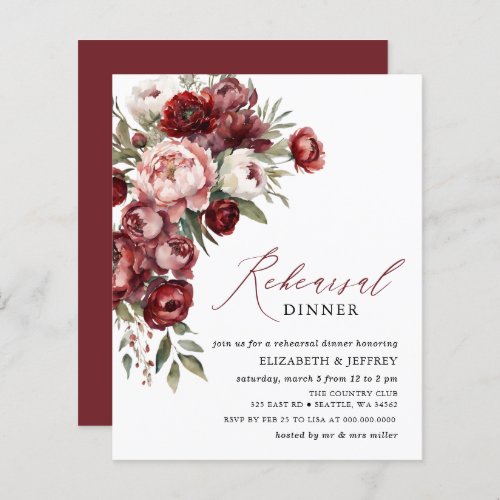 Budget Blush Burgundy Rehearsal Dinner Invitations