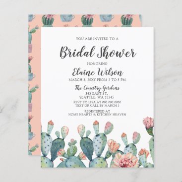 Budget Blush Cactus Bridal Shower Invitation