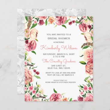 Budget Blush Coral Floral Bridal Shower Invitation