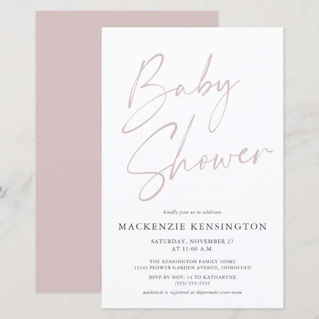 Budget Blush Dusty Pink Simple Script Baby Shower (Front/Back)