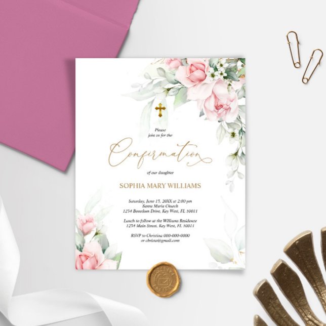 Budget Blush & Eucalyptus Confirmation Invitation (Creator Uploaded)