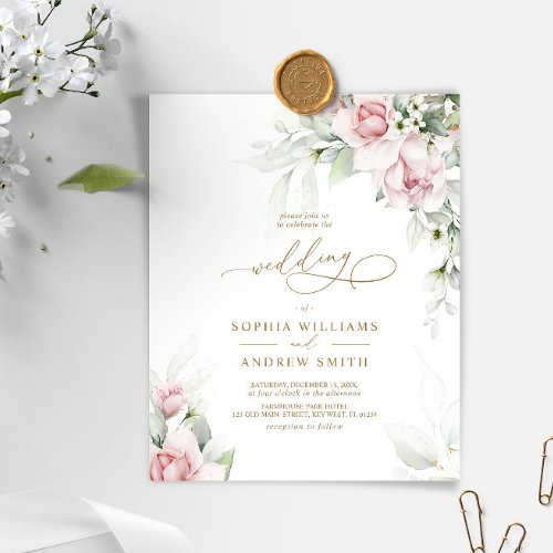 Budget Blush  Eucalyptus Wedding Invitation