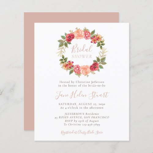 Budget blush floral bridal shower invitations