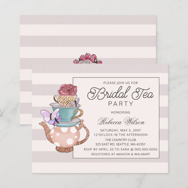 Budget Blush Floral Bridal Tea Party Invitation (Front/Back)