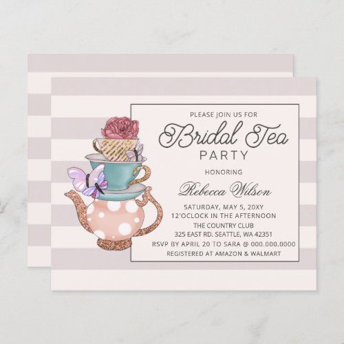 Budget Blush Floral Bridal Tea Party Invitation