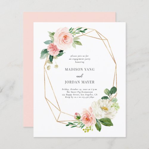 Budget Blush Floral Engagement Party Invitation