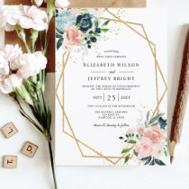 Budget Blush Floral Geometric Wedding Invitation
