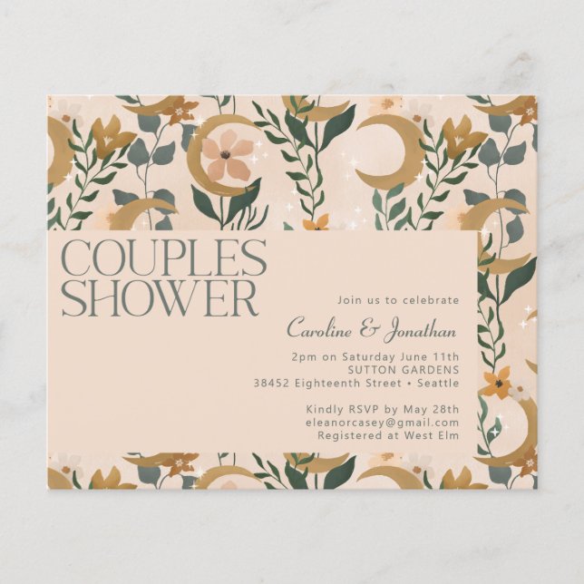 Budget Blush Floral Moon Couples Shower Invite (Front)