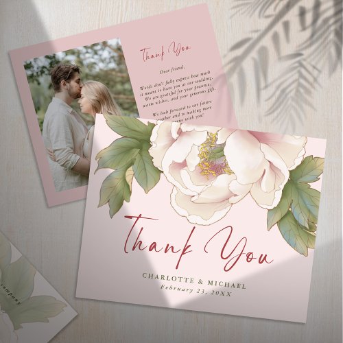 BUDGET Blush Floral Photo Wedding Thank You Card Flyer
