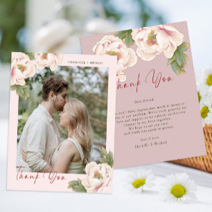 Budget Blush Floral Photo Wedding Thank you Card  Flyer