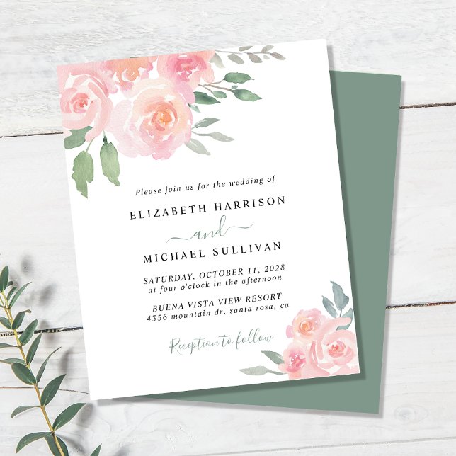 Budget Blush Floral Watercolor Wedding Invitation (Creator Uploaded)