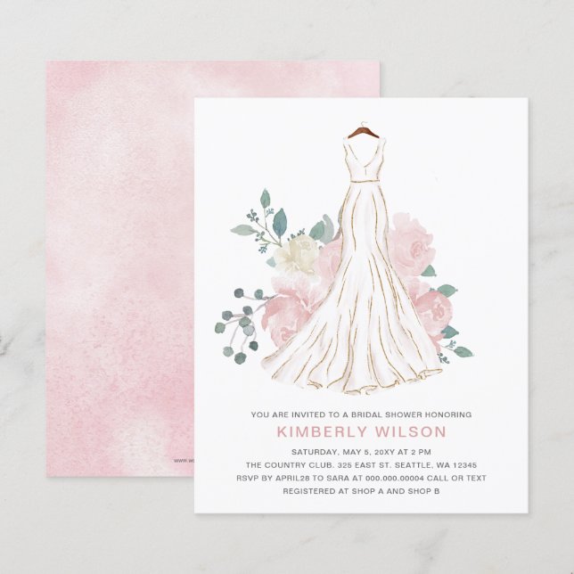 Budget Blush Floral Wedding Dress Bridal Shower (Front/Back)