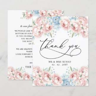 Budget Blush Floral Wedding Thank You Card