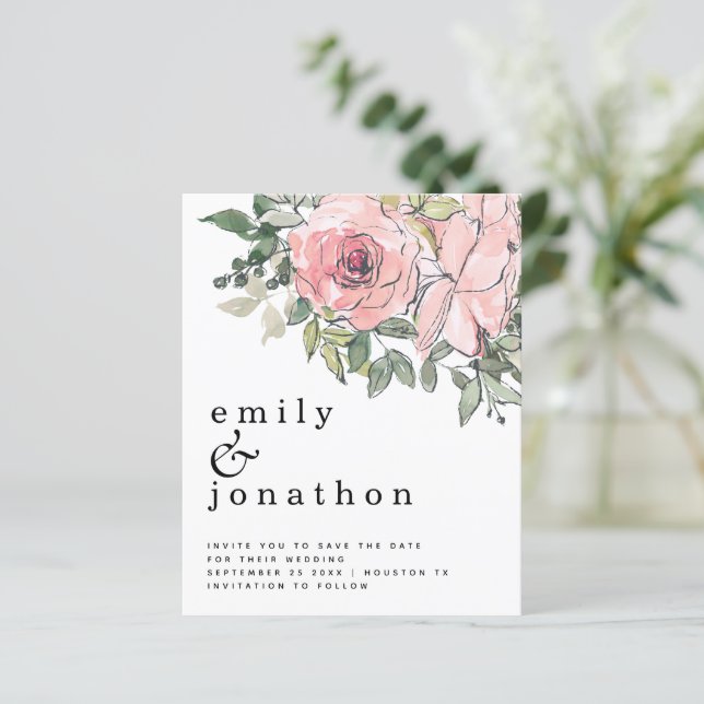 Budget Blush Florals Wedding Save The Date (Standing Front)