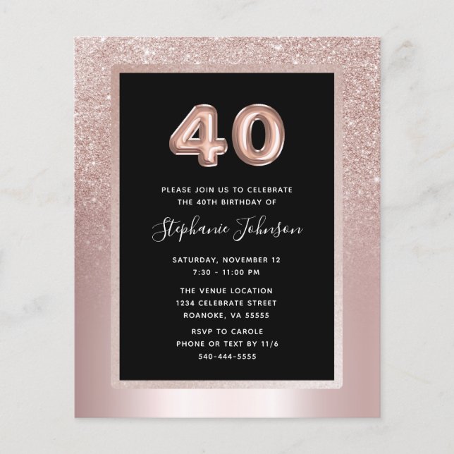 Budget Blush Foil 40th Birthday Party Invitation (Front)