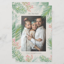 Budget Blush Forest Pine Holly Photo Holiday Card