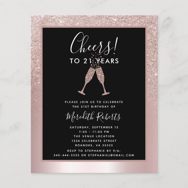 Budget Blush Glitter 21st Birthday Invitation (Front)