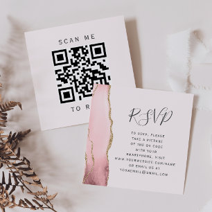 Budget Blush Gold Agate Wedding QR Code RSVP Enclosure Card