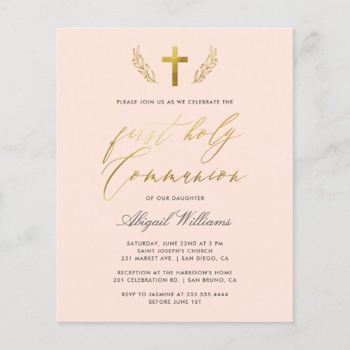 Budget Blush Gold Calligraphy First Holy Communion