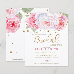 Budget Blush Gold Floral Bridal Shower Invitation
