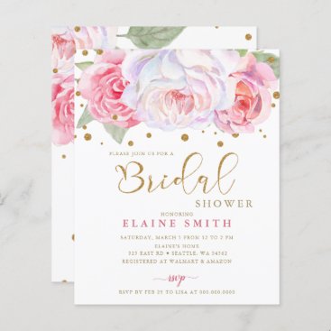 Budget Blush Gold Floral Bridal Shower Invitation