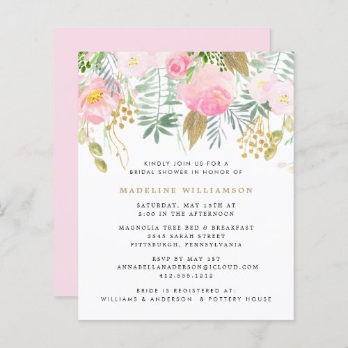 Budget Blush Gold Floral Couple Shower Invitation 