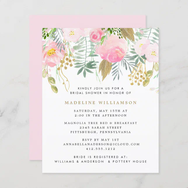 Budget Blush Gold Floral Couple Shower Invitation Zazzle 7707