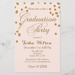 Budget Blush Gold Glitter Graduation Invitation