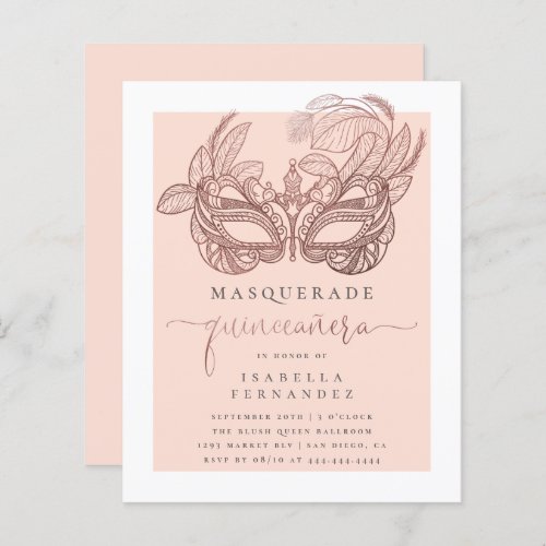 Budget Blush Gold Masquerade Quinceaera Birthday