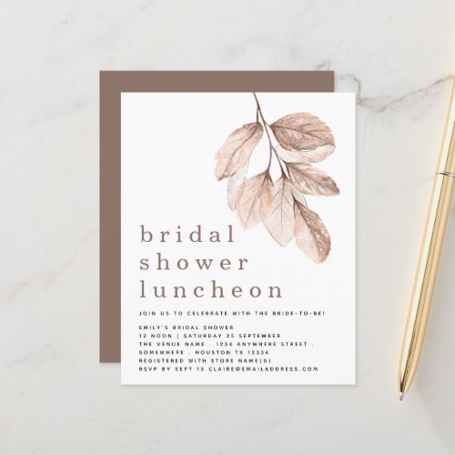 Budget Blush Leaves Bridal Shower Luncheon Invite